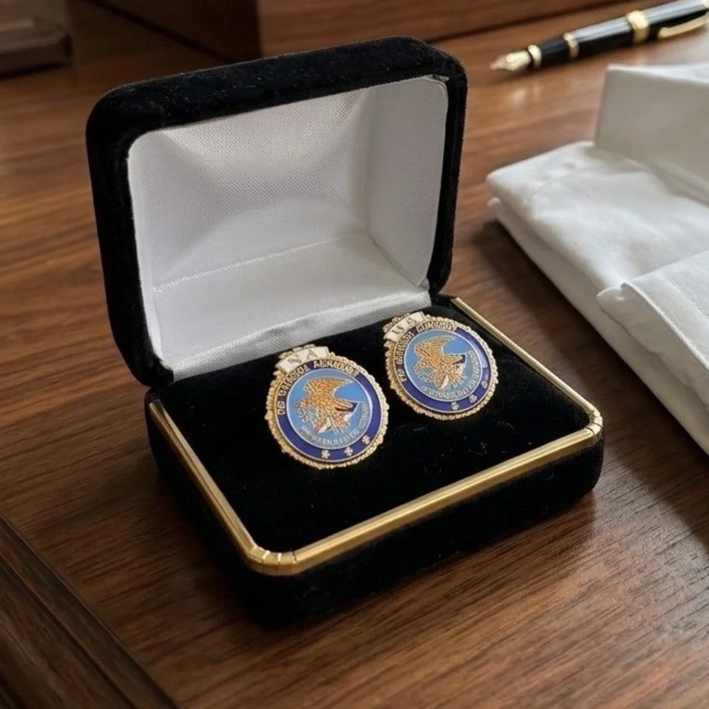FBI National Academy NA Cufflinks Gold Tone Enamel Knowledge Courage Integrity